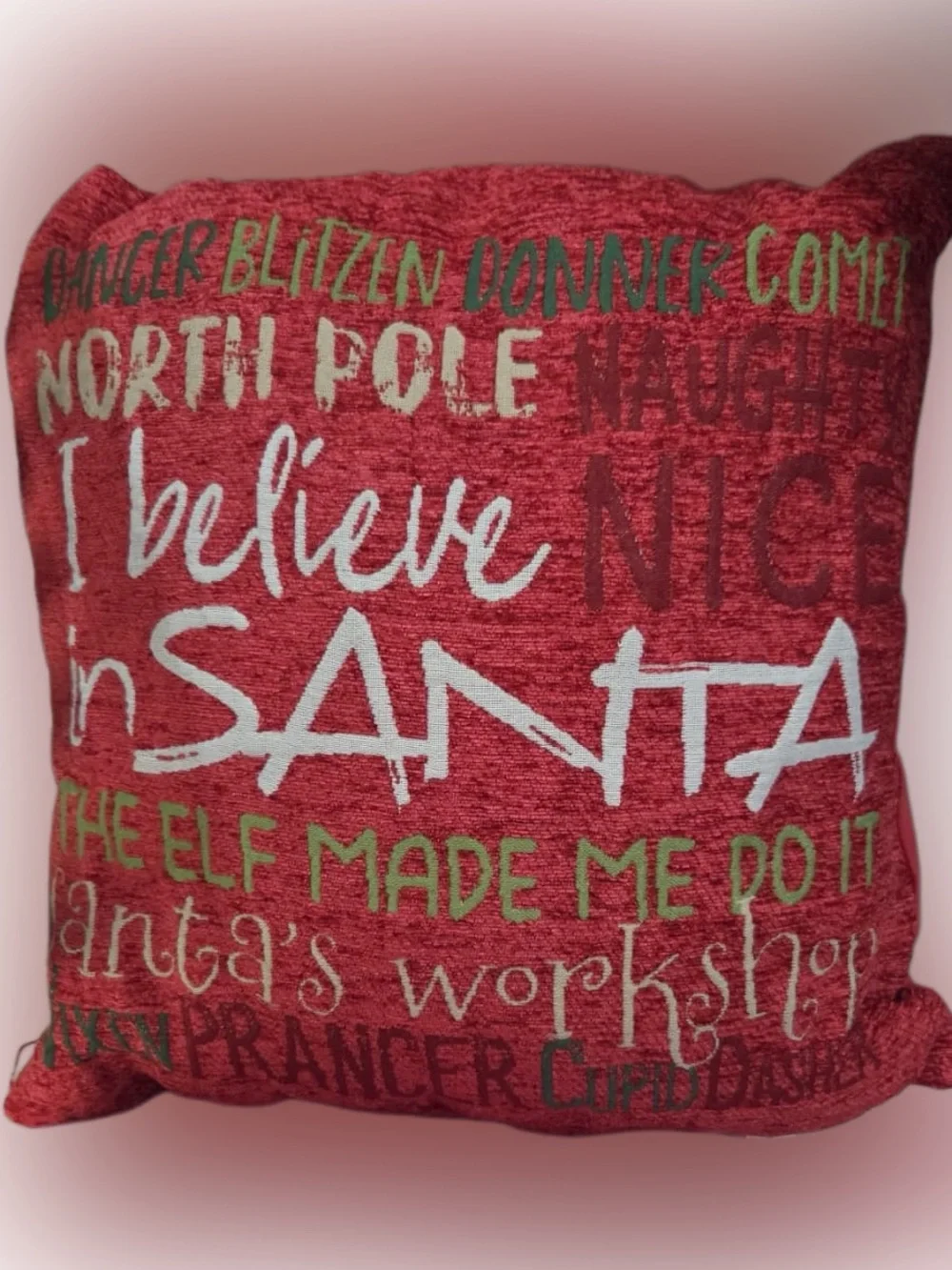 Two Festive Red 'I Believe in Santa' Holiday Throw Pillow